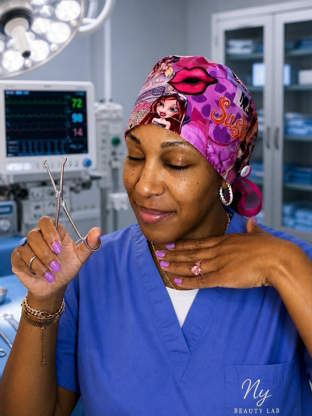NY BEAUTY LAB Stylish BRATZ DOLLS Comfortable Fully Lined Bun SCRUB NURSE CAP